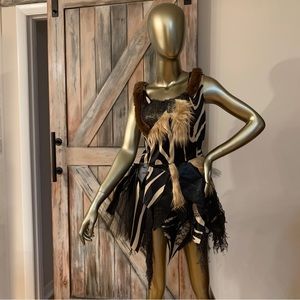 Animal Print Mini Dress With Fur Size 12